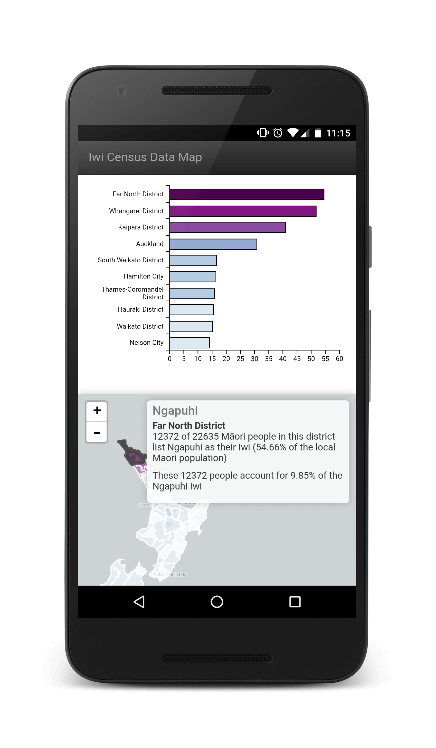 Choropleth map loaded on mobile device
